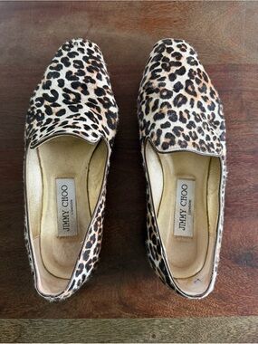 Jimmy Choo London Leopard Calf Hair Loafers Flats Size 36.5